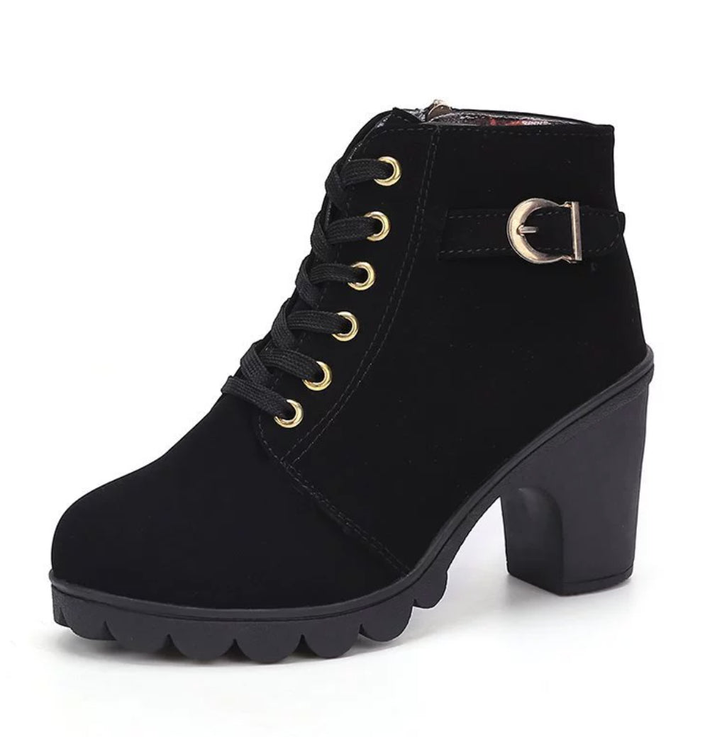 Fashoin Leopard Print Ankle Square Heel Suede Lace-up Zip Boots Women Casual Versatile Shoes Autumn And Winter