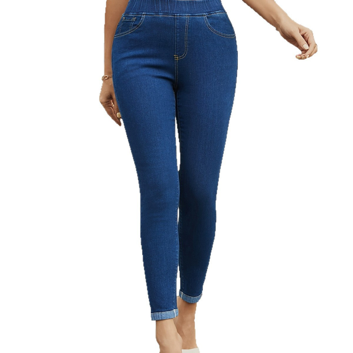 Elastic Waist Stretch Slimming Curling Ankle-length Jeans