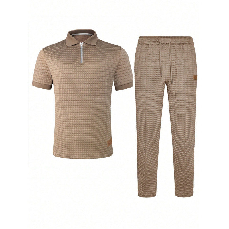 Casual Zip-Up Polo Shirt Top And Pants Two-Piece Set
