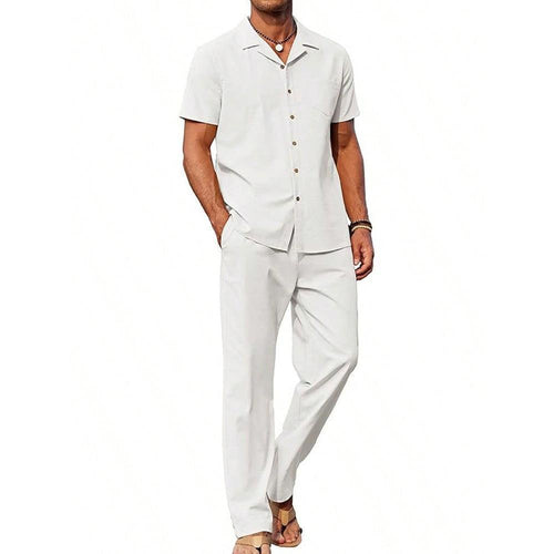 American-style Vintage Short-sleeve Shirt And Casual Trousers Two-piece Set