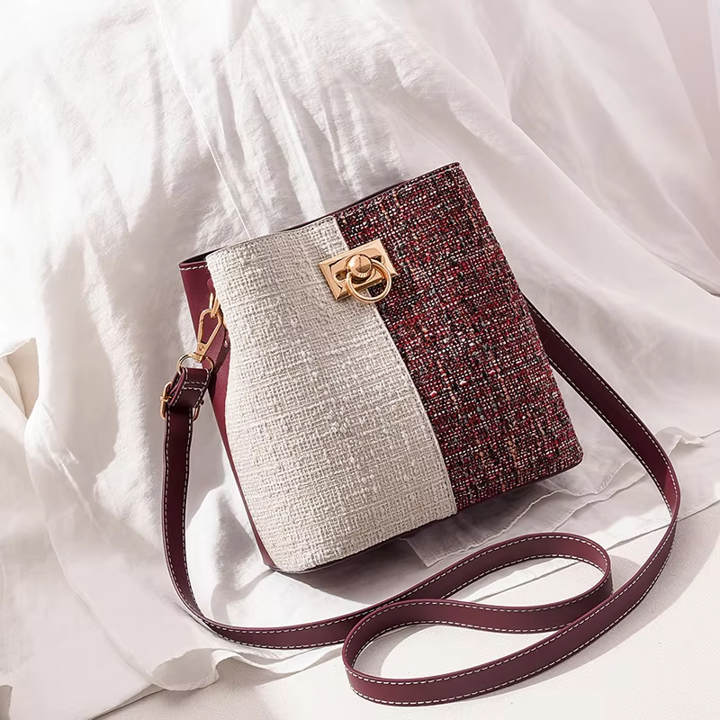 New Fashion Texture Bucket Bag - Foreign Gas Large Capacity Single Shoulder Diagonally Slant Color Bucket Bag