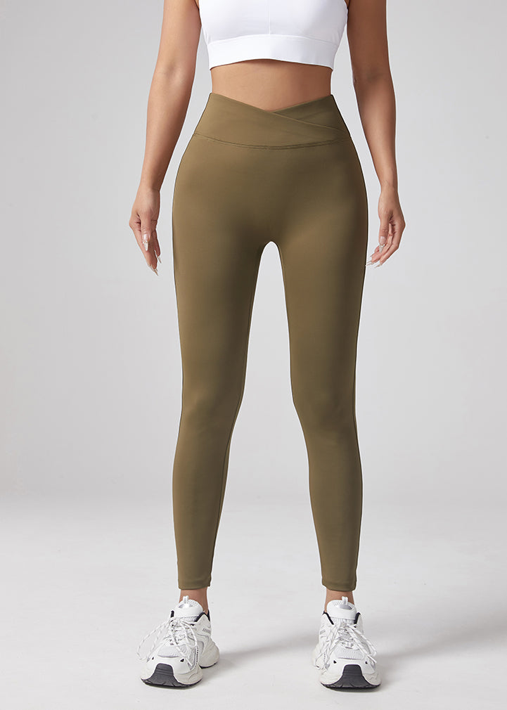 V-waist Yoga Elastic Tight Pants, Women's Peach Hip Lifting Running Speed Drying Yoga Pants, Workwear Pocket Button Pants