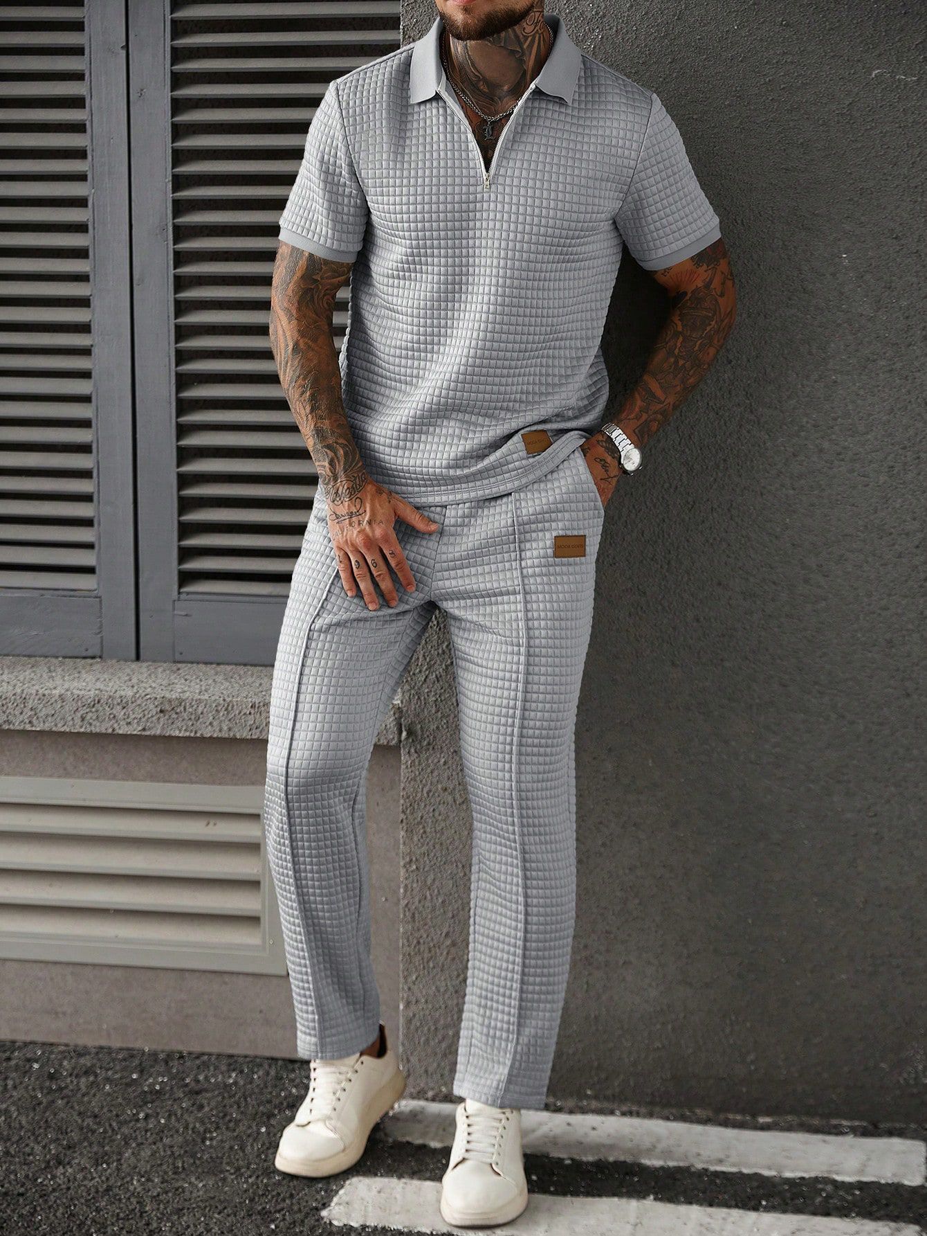 Casual Zip-Up Polo Shirt Top And Pants Two-Piece Set