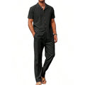 American-style Vintage Short-sleeve Shirt And Casual Trousers Two-piece Set