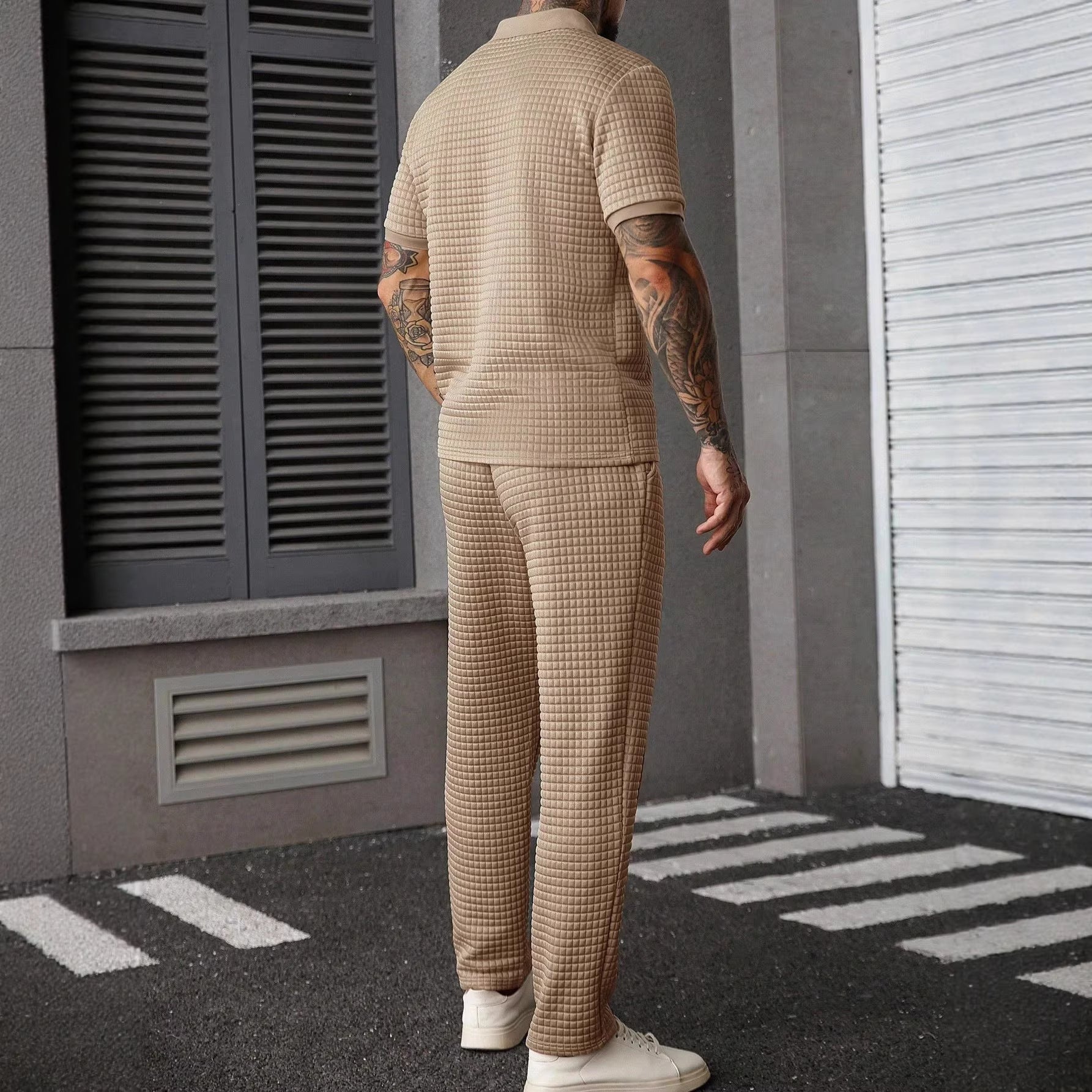 Casual Zip-Up Polo Shirt Top And Pants Two-Piece Set