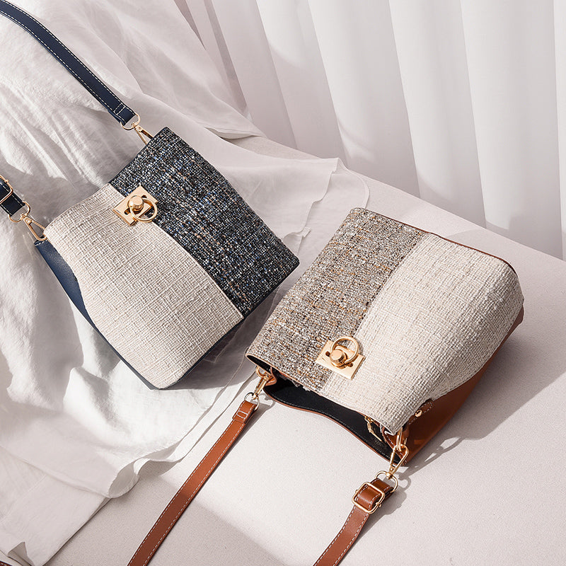 New Fashion Texture Bucket Bag - Foreign Gas Large Capacity Single Shoulder Diagonally Slant Color Bucket Bag