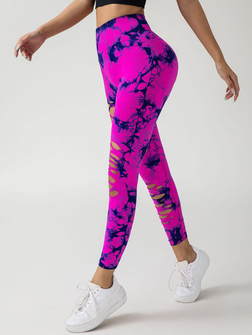 4 Pack New Style Hollow-Out Tie-Dye High-Waisted Tummy-Control Yoga Pants