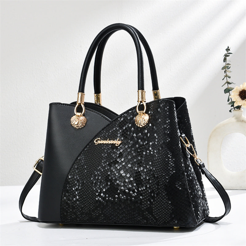 Handheld Pattern Shoulder Bag - Large Capacity Zip Closure Stone Pattern Lining Material Polyester Mainly Femm Sac